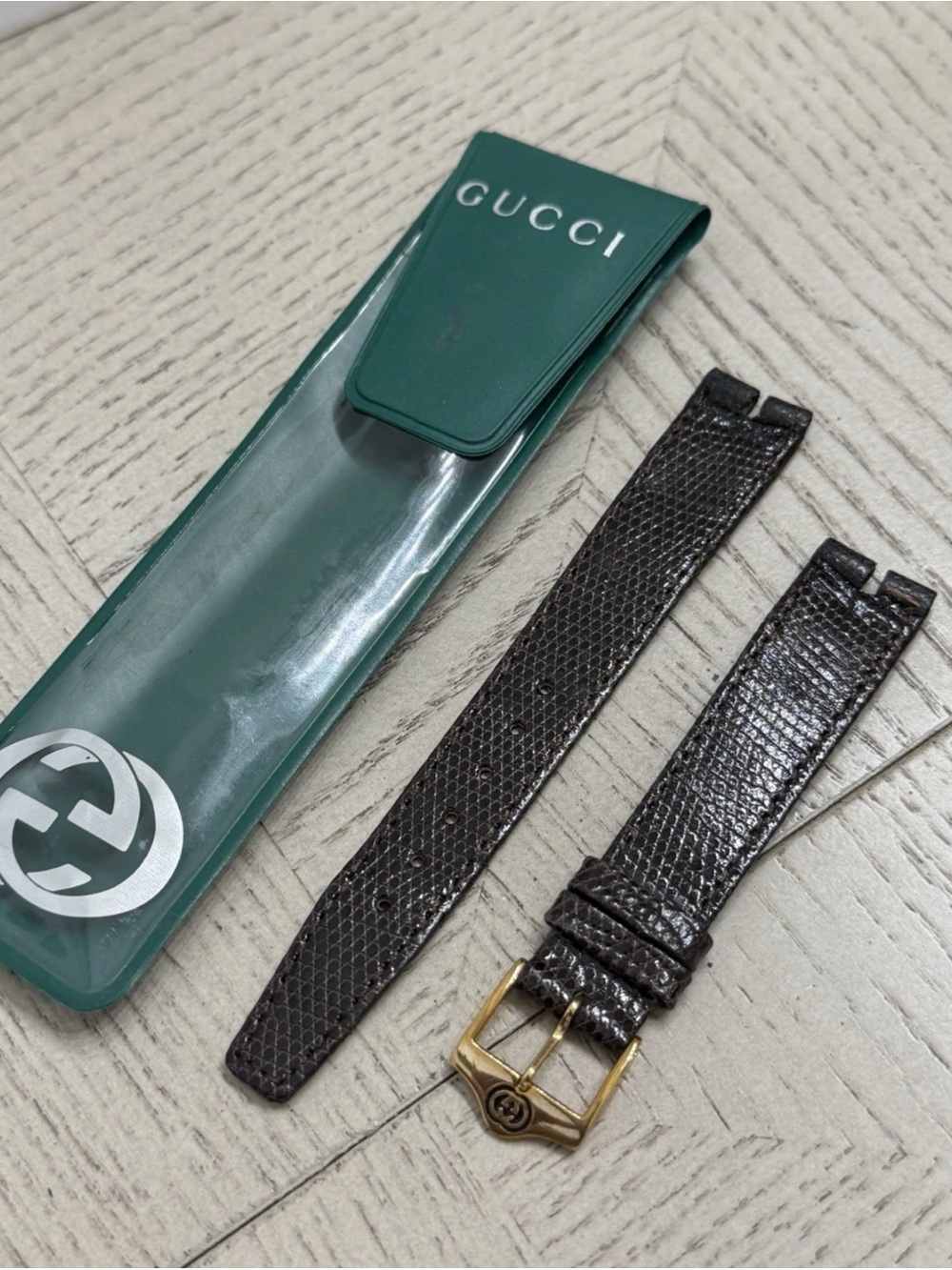 Gucci Genuine Dark Brown Lizard Leather Watch Strap 16MM #GS104